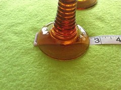 VINTAGE ~ 2 AMBER THICK RIBBED/ STEM GLASSES MADE IN FRANCE aprox 4 1/2 inches