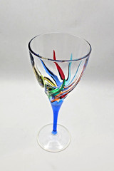MURANO ZECCHIN DUE ZETA TRIX WINE GLASS ITALIAN CRYSTAL BLUE STEM-PERFECT!
