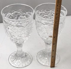 Vintage Noritake Crystal Arbor Set of 2 Wine Goblets Embossed Grapes & Leaves