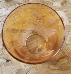 Set of 6 Vintage Amber Glass Tumblers Etched Cattail Reed Mid Century Barware