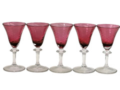 5 Garda Rose Swirl Cranberry Optic Cordial Glasses by Schmidt F Germany Glass