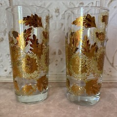 Pokee 22k Yellow Gold Mid-century Chrysanthemum Highball Glasses Bartlett Set Of