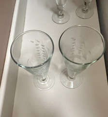 Vtg Javit Crystal 4 Clipper Schooner Sailing Ship Glasses Nautical Pilsner Beer