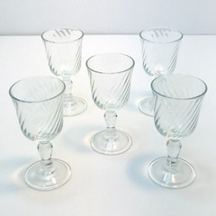 Cordial Stem Glasses Set of 5 Made in France Vintage Clear Decorative Swirl