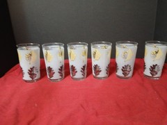 Ser of 6 Libbey Frosted Black and Gold Drinking Glasses – 4.5″