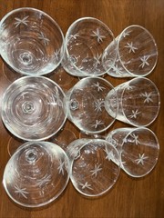 9 Libbey Rock Sharpe Candlelight Cut Atomic Star Stem 7” Water Goblet(s) MCM EUC