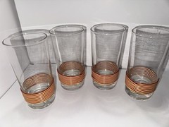 VTG Federal Glass Tumblers Stripes Rattan wrapped Extremely Rare! MCM HTF