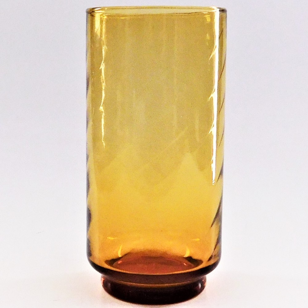 Libbey Amber Flat Diamond Optic Swirl 22 oz. Glass 6.75″ Vintage MCM