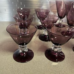 Vtg Bryce Wilmington Amethyst Purple Glass Cube Stem Lot 21 4 Styles Glasses