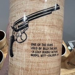 VTG 1970s Old Western History Ceramic Tumbler Set of 8 Pistol & Revolver Barware