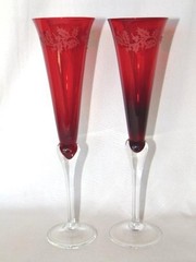 2 LENOX Crystal Holiday Gems RUBY RED Wine Goblets, CHRISTMAS Etched Holly, #4