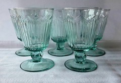 Set of Five Villeroy & Boch Bistro Green Glass Footed Goblets