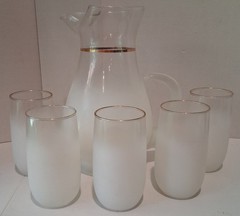 Vintage Blendo Frosted Glass Set Pitcher & 5 Tumblers Juice Milk Sangria Bar MCM