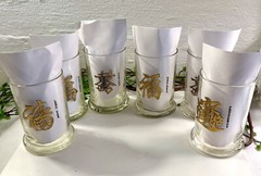 Vintage Highball Cocktail Glasses by Cera Glass Co, Chinese Characters Set Of 6