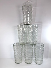 Vintage Anchor Hocking Diamond Cut Highball Glass Set Of 6