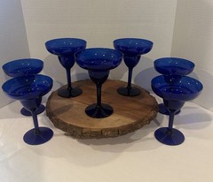 7-Pier 1 Cobalt Blue Margarita Glasses Set Cocktail Drinking Stemware Party Lot