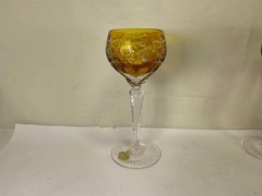 YY26 Vintage Set of 8 Natchmann Yellow Cut Crystal Wine Glass Well Preserved
