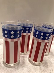 Set 4 LIBBEY Red/White/Blue American Flag 4th of July Patriotic Drinking Glass