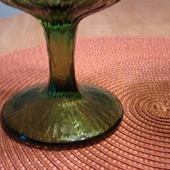 FTD Green Leaf Textured Glass 1975 Goblet and 1978 Bowl