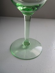 Vintage 1930s Uranium Green Glass Paneled Cocktail Glass Etched Floral Vine