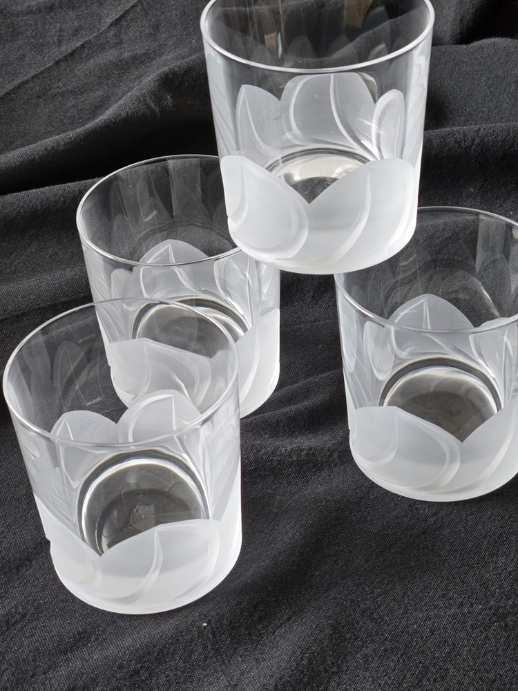 4 Cristal D’Arques J G Durand FLORENCE Frosted Old Fashioned Glasses France