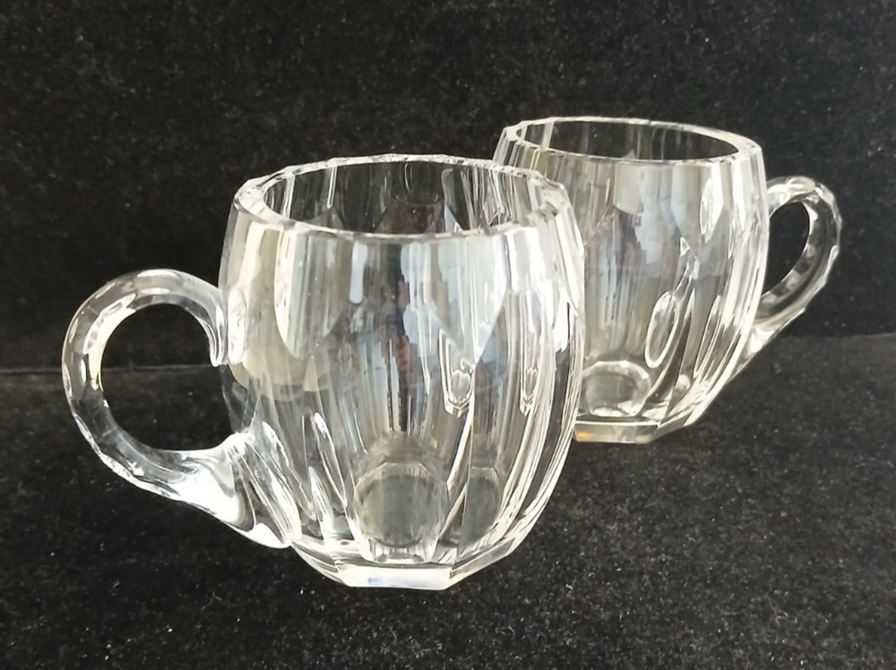 Set of 2 Vintage Clear Crystal Punch Cups Paneled Cut