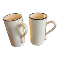 VINTAGE A SET OF 2 EXPRESSO CUPS 4″ Tall x 2″ Diameter Beige W/Dark Brown Rim