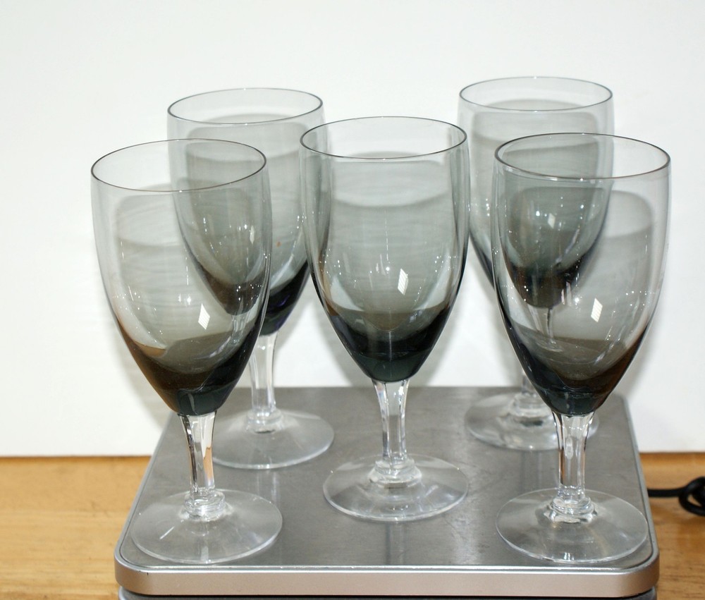 Fostoria Debutante Gray Set of 5 Water Goblets 6 5/8 inch inches tall