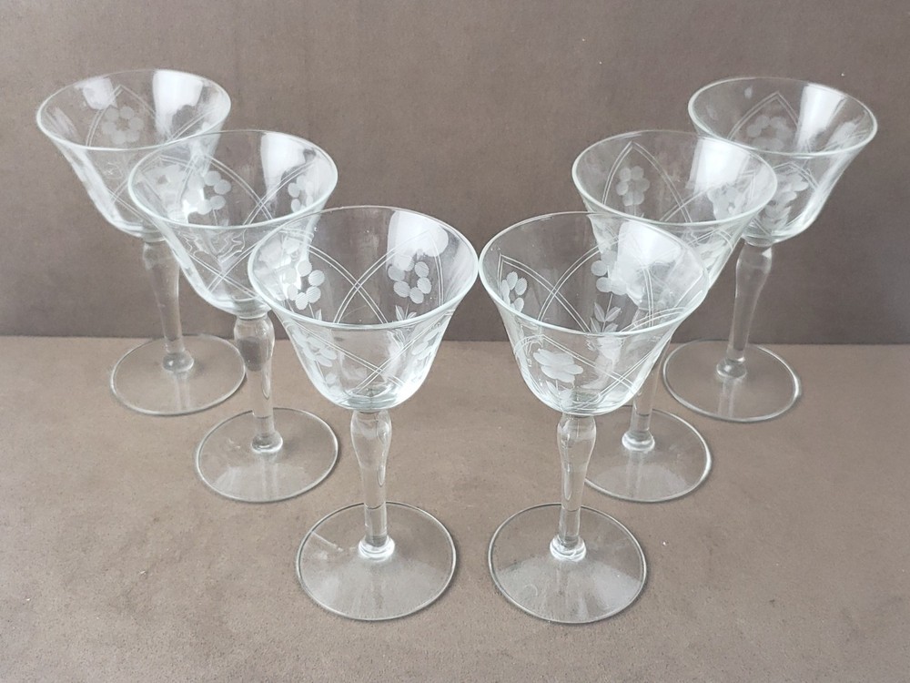 ETCHED FLORAL CORDIAL GLASS SET OF 6