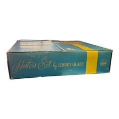 Vintage Libbey Glass Hostess Set 8 Gold Sports 12 oz Tumblers w/Box USA 1955