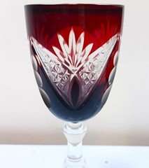 Bohemian Czech Ruby Red Cut to Clear Crystal Fan & Starburst Goblets Set of 2