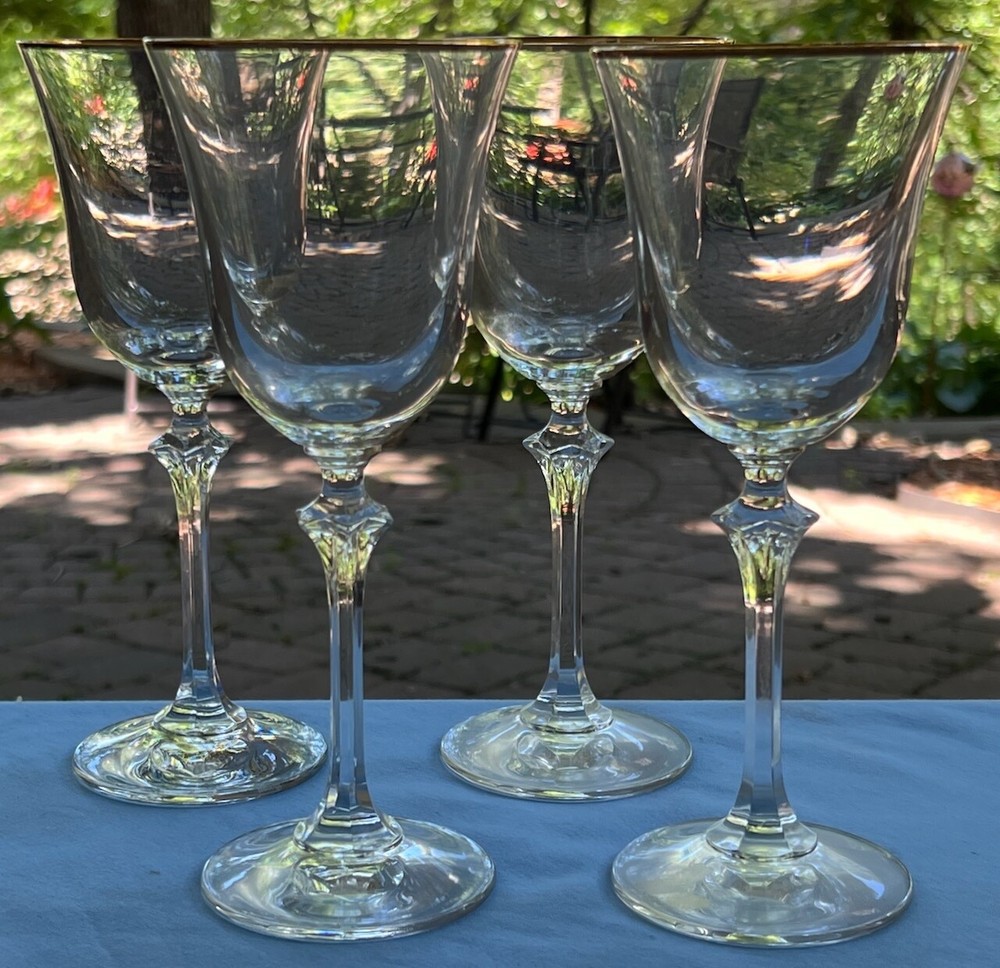 Set of FOUR Oneida Tosca Gold Elegant Glass Water Goblets Bavaria
