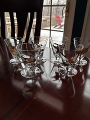 VINTAGE SET OF 6 RANSLEY GAME BIRDS FOOTED COCKTAIL OR CORDIAL GLASSES 3-½»