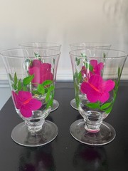 Hand Painted pink flowered Water Goblets or Ice Tea Glasses-Set of 4 Glasses