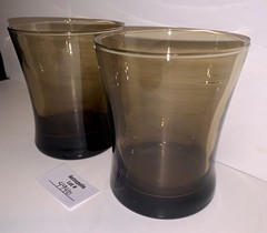 2 Anchor Hocking Linden Smokey Brown Tawny Glass Flared Tumblers Lowball Vintage