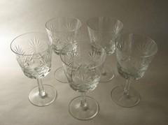5 Cut Crystal Stemmed Wine Glasses Stars Fans att to Edinburgh Mid 20th Century