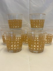 Seven Vintage LIBBEY ? Glass Co.,Cane Pattern, Rocks Glasses Mid-Century