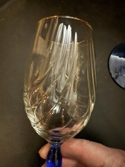 Lenox Cobalt Blue Stem Wine Glasses Goblets 8” Swag Drape Gold Rim 8 oz set of 2