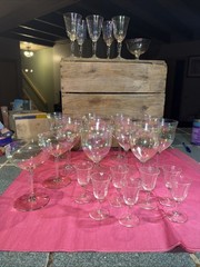 Vintage Mid Century Iridescent Luster Stemware Set – 25 Pc Mixed Optic Glass