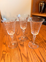Set Of 3 Vintage LIBBEY ROCKE SHARPE Floral Crystal Glass Goblets 7 3/4″ 2008-4