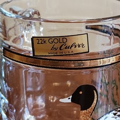Culver 22K Gold Trim Glass Beer Mugs 4 Set Duck Mallard Pintail MCM Barware EUC