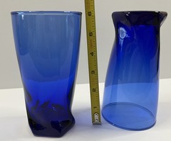 Set of 2 Anchor Hocking Sybil Cobalt Blue Hexagon Twisted Base Drinking Glasses