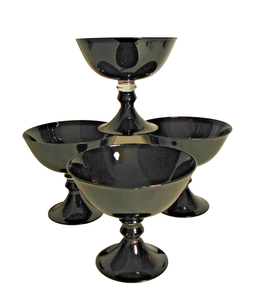4 Art Deco Black Amethyst Glass Sherbets Depression Era Dessert Ice Cream Bowls