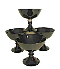 4 Art Deco Black Amethyst Glass Sherbets Depression Era Dessert Ice Cream Bowls
