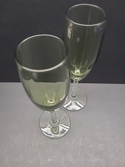 Vintage Avocado Green And Clear Champagne Flutes 6oz Set Of 2