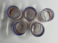Set Of 5 Vtg Anchor Hocking Patriotic Red White & Blue Drinking Glasses 8 oz