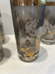 8 Vintage MCM Culver Ming Smokey Stallion Horse Gold 5.5″ HIGHBALL GLASSES