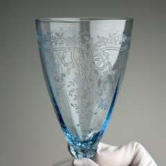 RARE Set of 7 Fostoria «June» Blue Etched Footed Iced Tea Glasses 5 3/4″
