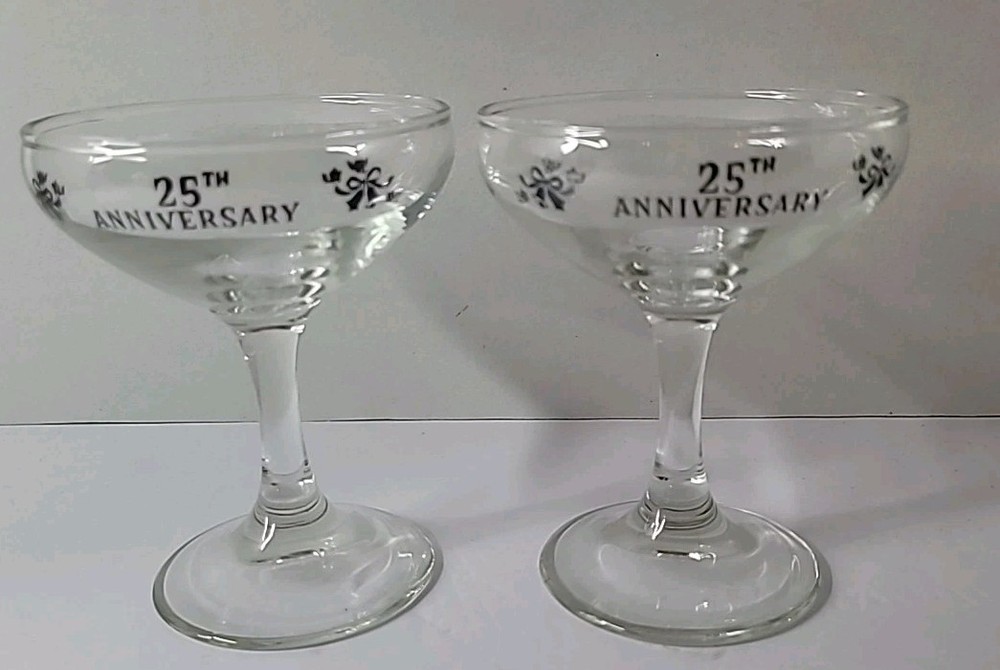 VTG 25th Wedding Anniversary Coupe Champagne Glasses -SET OF 2