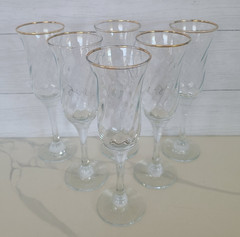 Lot of 6 Circleware Gold Rim 6 oz. Champagne Flutes Crystal Maxim Set 8″